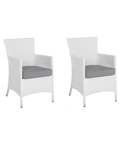 Beliani Praktisches Gartenstuhl Set 2er Set Rattan in Weiß Auflage in Grau Italy von Beliani