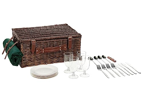 Rattan-Picknickkorb für 4 Personen Kühltasche Weingläser Decke Eclair von Beliani