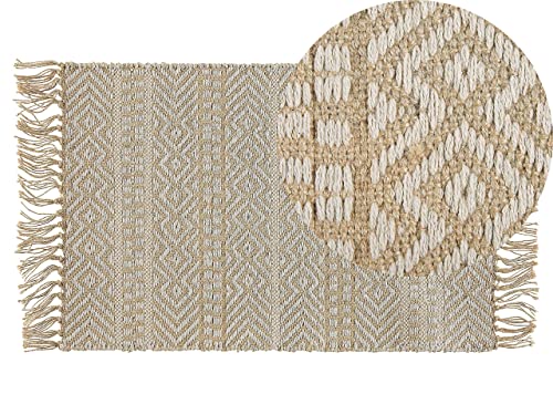 Rechteckiger Boho Teppich mit langen Fransen beige 50x80 cm Dortyol von Beliani