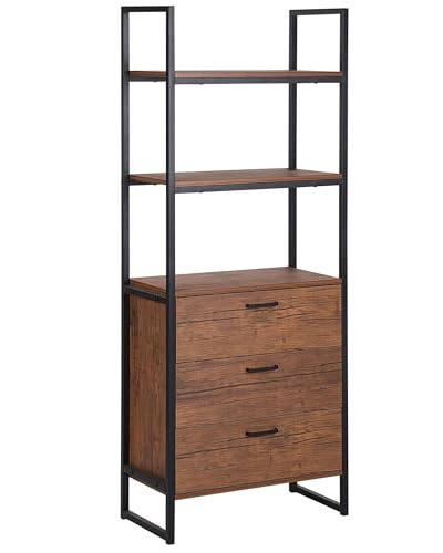 Beliani Retro Bücherregal dunkler Holzfarbton/schwarz Stahlgestell mit 3 Schubladen Tifton Beliani Retro Bücherregal dunkler Holzfarbton/schwarz Stahlgestell mit 3 Schubladen Tifton von Beliani