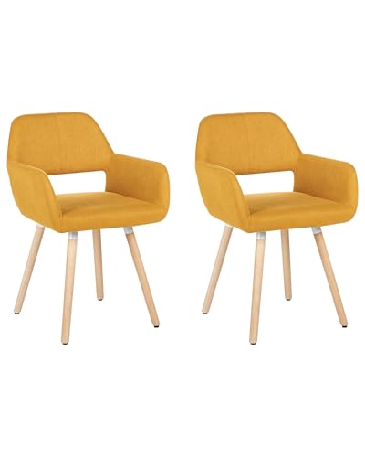 Beliani Retro Esszimmerstuhl 2er-Set Polsterbezug Holzfüße gelb Chicago Beliani Retro Esszimmerstuhl 2er-Set Polsterbezug Holzfüße gelb Chicago von Beliani