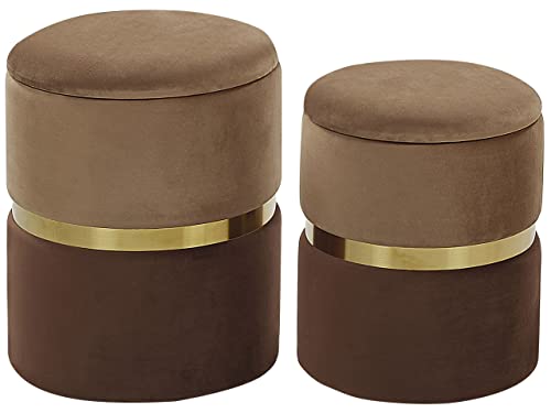 Beliani Runder Pouf im 2er Set aus Samt braun Ottoman Sitzpouf Wichita von Beliani