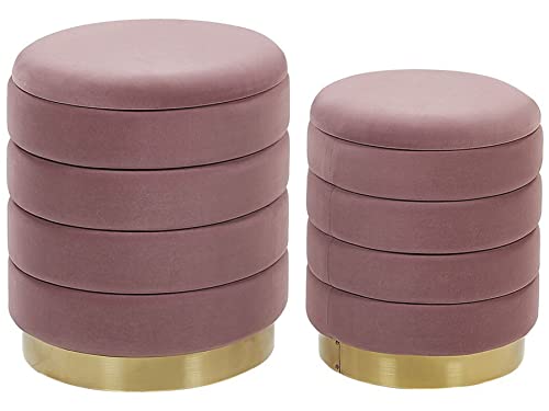 Beliani Runder Pouf im 2er Set aus Samt in rosa Ottoman Sitzpouf Garland Beliani Runder Pouf im 2er Set aus Samt in rosa Ottoman Sitzpouf Garland von Beliani
