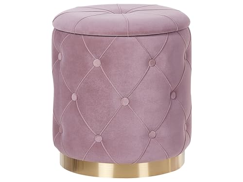Beliani Runder Pouf im 2er Set aus Samt rosa Ottoman Sitzpouf Chesterfield Stil Pueblo von Beliani