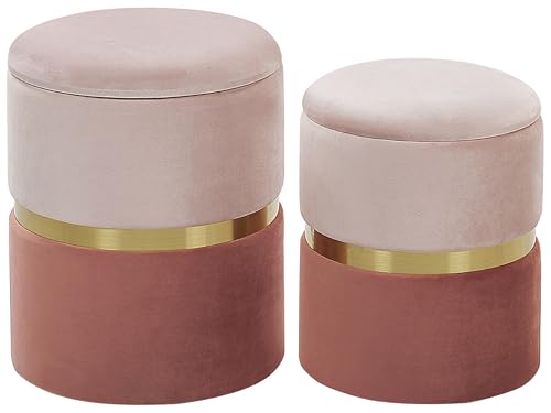 Beliani Runder Pouf im 2er Set aus Samt rosa Ottoman Sitzpouf Wichita Beliani Runder Pouf im 2er Set aus Samt rosa Ottoman Sitzpouf Wichita von Beliani