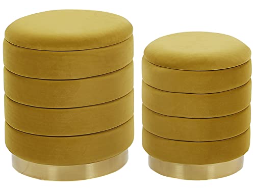 Beliani Runder Pouf im 2er Set aus Samt senfgelb Ottoman Sitzpouf Garland von Beliani