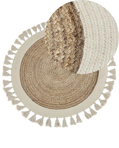 Runder Teppich mit Fransen Jute ⌀ 120 cm beige SAMSUN von Beliani