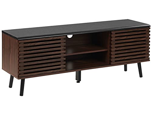 Beliani Rustikales TV-Lowboard dunkle Holzoptik 2 Schiebetüren mit Lamellenfronten Perth Beliani Rustikales TV-Lowboard dunkle Holzoptik 2 Schiebetüren mit Lamellenfronten Perth von Beliani