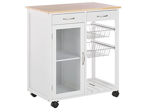 Beliani Servierwagen Holz weiß mit 2 Schubladen Schrank 2 Metallkörben Rollen Boves von Beliani