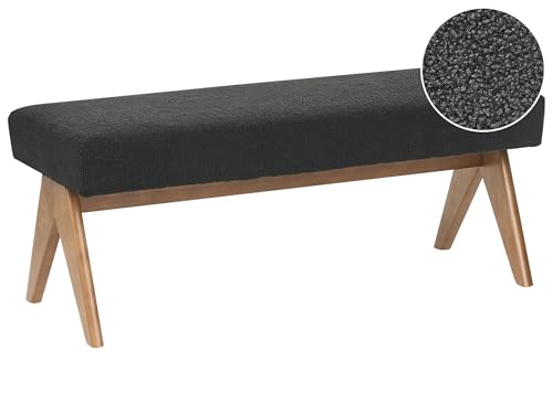 Sitzbank Bouclé schwarz 118 cm mit Holzbeinen dunkelbraun Retro Flurbank Tamre von Beliani