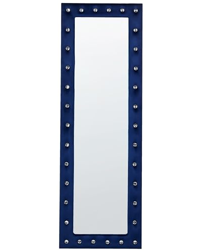 Beliani Standspiegel Samt blau 50 x 150 cm rechteckig Glamour Ganzkörperspiegel Ansouis von Beliani