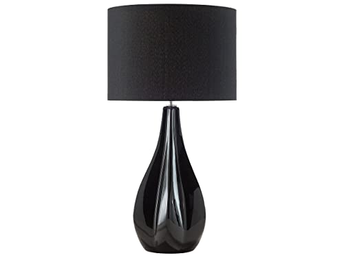 Stilvolle Tischlampe geschwungener Lampenfuß Kunstseide schwarz Santee von Beliani
