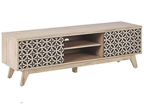 Beliani TV-Möbel Heller Holzfarbton shwarzes geometrisches Muster Retro-Stil Prescot von Beliani