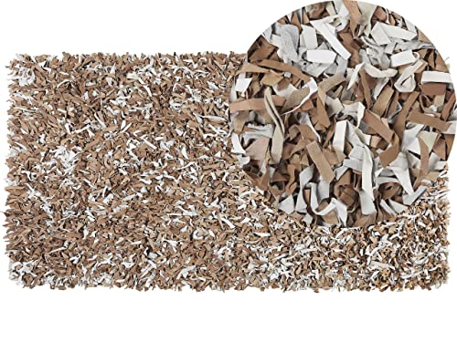 Gemütlicher Teppich Shaggy Hochflor aus Echtleder 80 x 150 cm braun/grau Mut von Beliani