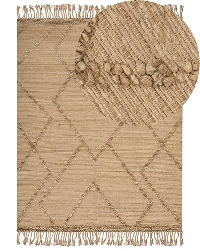 Beliani Teppich Jute beige rechteckig 160x230cm geometrisches Muster mit Fransen Handere von Beliani
