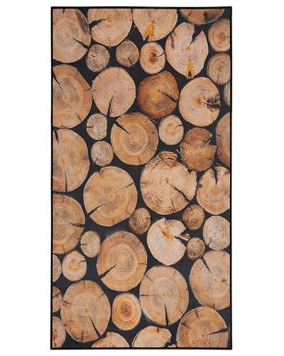 Teppich braun rechteckig Kurzflor Holzoptik modernes Muster 80 x 150 cm Gerede von Beliani