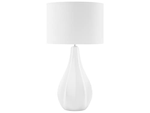 Stilvolle Tischlampe geschwungener Lampenfuß Kunstseide weiß hellbeige Santee von Beliani
