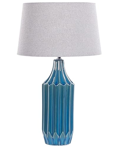 Tischlampe aus Keramik Fuß blau Lampenschirm hellgrau 56 cm Abava von Beliani