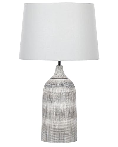 Beliani Tischlampe mit Keramikfuß in Grau 66 cm klassischer Stoffschirm in Weiß Georgina von Beliani