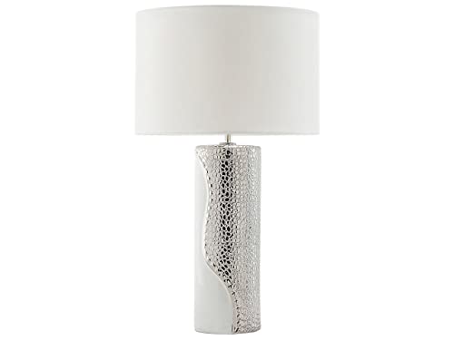 Tischlampe im Glamour Stil Kunstseide/Porzellan weiß/silber Aiken von Beliani