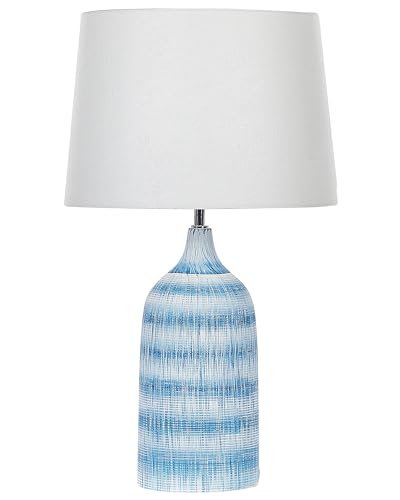 Tischlampe mit Keramikfuß in Blau 66 cm klassischer Stoffschirm in Weiß Georgina von Beliani