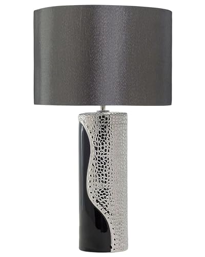 Tischlampe im Glamour Stil Kunstseide/Porzellan schwarz/silber Aiken von Beliani