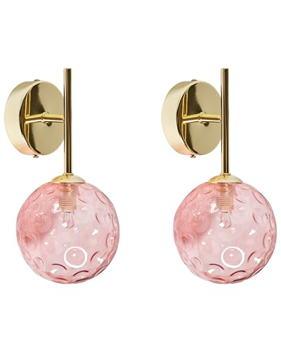 Beliani Wandlampen mit Glasschirmen rosa/gold rund glamourös 2er Set Anadyr von Beliani