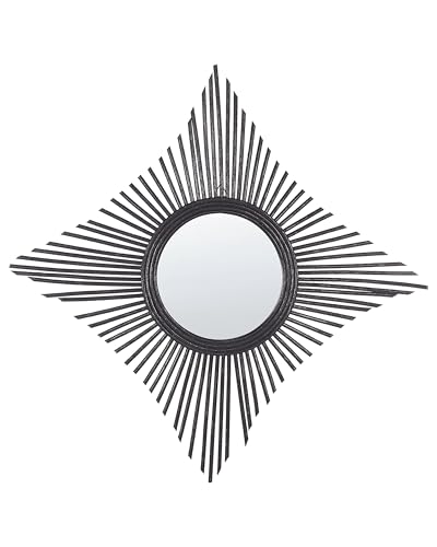 Beliani Wandspiegel schwarz aus Rattan dekorativ Rautenform Boho Modern 60x60 cm Majene von Beliani