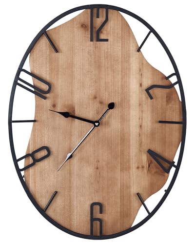 Beliani Wanduhr Metall Heller Holzfarbton/schwarz oval mit arabischen Zahlen Meynes von Beliani