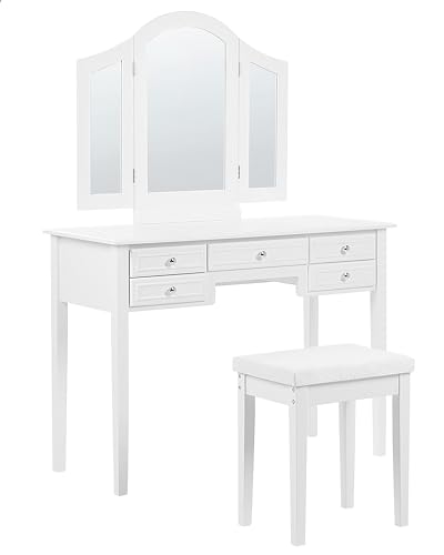 Beliani Weißer Schminktisch mit praktischem Hocker, DREI Spiegel und 5 Schubladen Lumiere Beliani Weißer Schminktisch mit praktischem Hocker, DREI Spiegel und 5 Schubladen Lumiere von Beliani