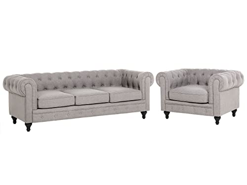 Beliani Wohnzimmer Set Sofa Sessel Polsterbezug in Hellgrau Chesterfield von Beliani
