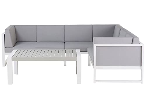 Bequeme Gartensofa Ecksofa Couchtisch Aluminium/Polyester Auflagen grau Castella von Beliani