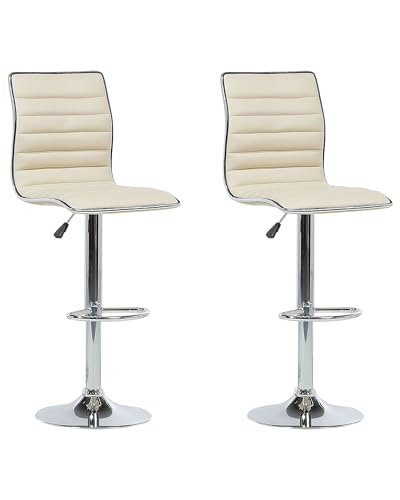 Bequemer Barstuhl mit Rückenlehne 2er Set Kunstleder beige Lucerne Bequemer Barstuhl mit Rückenlehne 2er Set Kunstleder beige Lucerne von Beliani