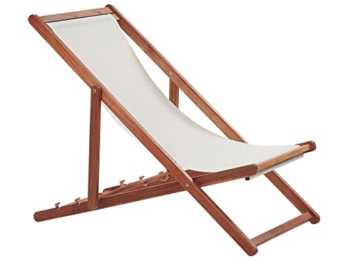 Bequemer Liegestuhl aus dunklem Akazienholz mit beigem Bezug Anzio Bequemer Liegestuhl aus dunklem Akazienholz mit beigem Bezug Anzio von Beliani