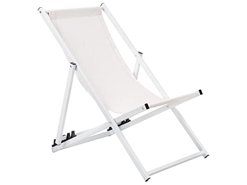 Bequemer cremeweißer Liegestuhl mit weißem Rahmen aus Aluminium und Polyester von Beliani