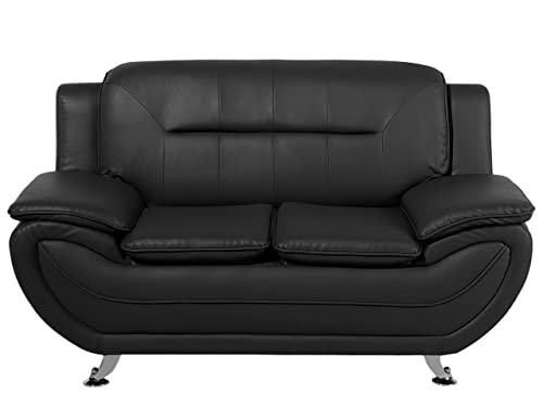 Bequemes Sofa 2er Sitzer Dicke Armlehnen Kunstleder schwarz Leira von Beliani