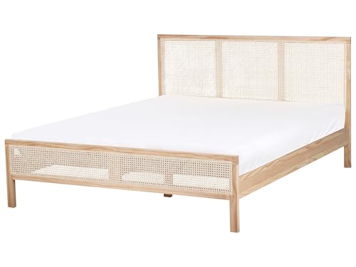 Bett Kiefernholz hell braun mit Wiener Geflecht Kopfteil 160 x 200 cm Salernas Bett Kiefernholz hell braun mit Wiener Geflecht Kopfteil 160 x 200 cm Salernas von Beliani