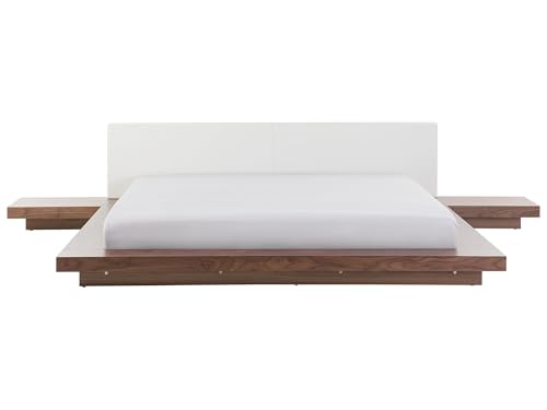Bett Kunstleder weiß/braune Esche Lattenrost 180 x 200 cm Japanischer Stil Zen von Beliani