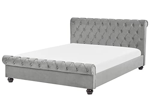 Bett Polsterbezug Samtstoff Chesterfield Style hellgrau 160 x 200 cm Avallon von Beliani