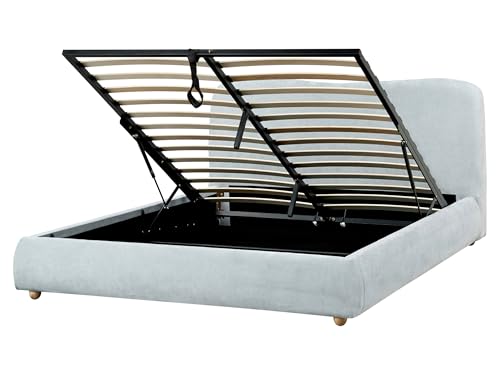 Bett Stoff hellblau mit Kopfteil Bettkasten Lattenrost 160 x 200 cm Blagnac von Beliani