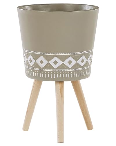 Blumenbehälter in Taupe mit 3 Holzbeinen geometrisches Muster ⌀ 35 cm Arta von Beliani