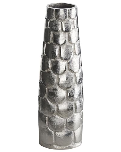 Blumenvase Aluminium silber mit Schuppen Struktur 47cm Handarbeit Deko Sukhothai von Beliani