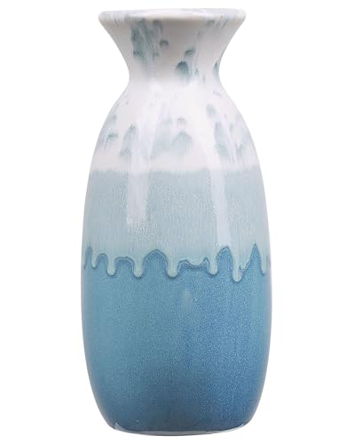 Blumenvase Steinzeug 25 cm weiß/blau hoch Dekoration Glamourös Modern Chalcis von Beliani