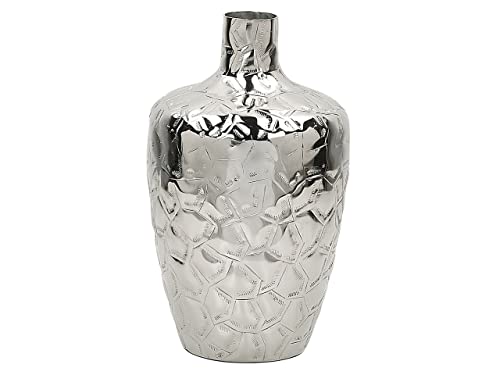 Blumenvase aus Metall in Silber 33 cm kegelförmige Deko-Vase Glamour Stil Inshas von Beliani