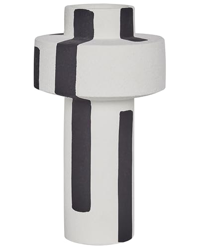 Blumenvase aus Steinzeug weiß/schwarz 28 cm moderner Stil wasserdicht Escolar von Beliani