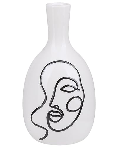 Blumenvase aus Steinzeug weiß mit aufgedrucktem Gesicht schwarz Dekoration Akrai von Beliani