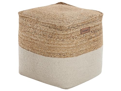 Boho Pouf Baumwolle und Jute quadratisch beige Kirama von Beliani