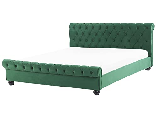 Britisches Bett Polsterbezug Samtstoff Chesterfield Style grün Avallon von Beliani