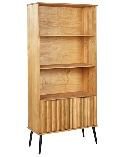 Beliani Bücherregal Kiefernholz Heller Holzfarbton mit 2 geriffelten Türen Timmins von Beliani
