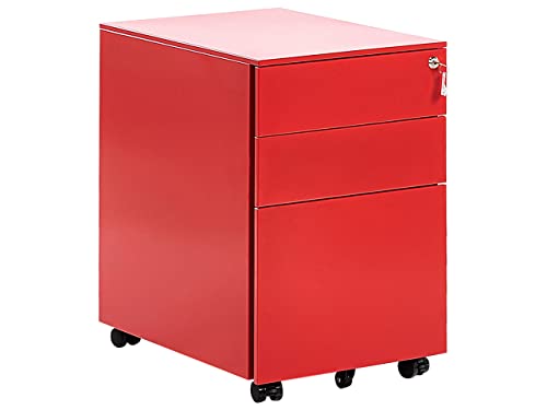 Büroschrank aus hochwertigem Metall 3 Schubladen rot Cami von Beliani